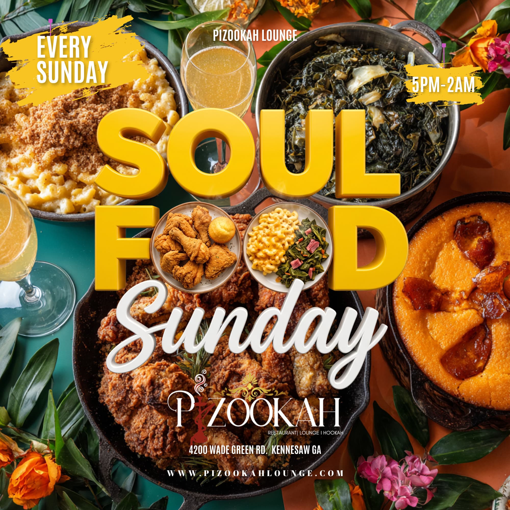 Soul Food Sunday at Pizookah Lounge — every Sunday 5pm to 12am